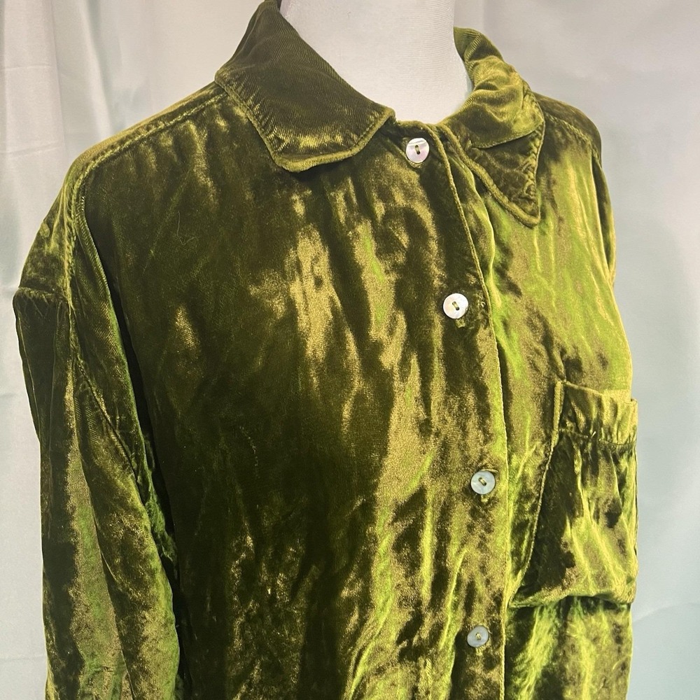 Vintage‎ Citron Velvet Shirt Women's One Size Fairy Core Whimsical Shiny Retro